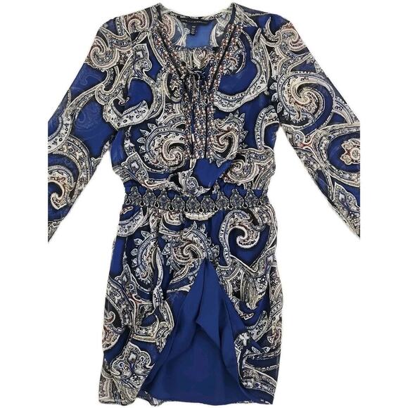 White House Black Market ~Woman Size 00Petite~Blue Paisley Print LS Dress Sheer. - Picture 9 of 14